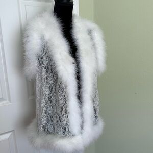 Lace Vest with feather trim